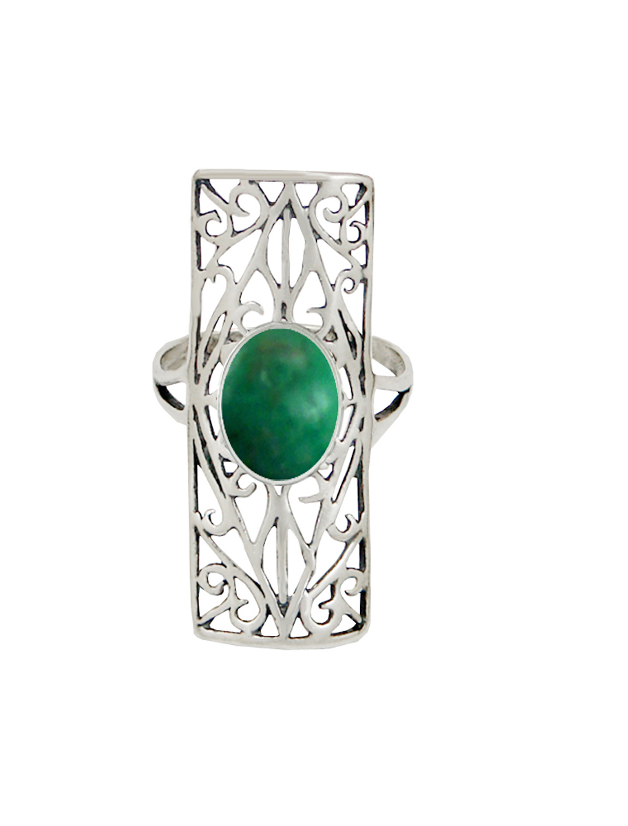 Sterling Silver Filigree Ring With Green Turquoise Size 7